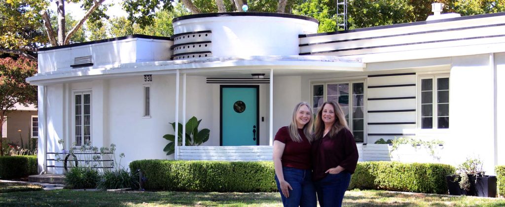 Dotty and Olivia in front of "Boat House"
